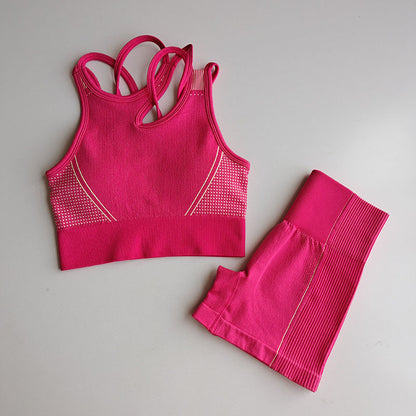 Seamless Back Bra & High-Elastic Shorts | Women's Fitness Two-Piece Set | Workout Yoga Outfit