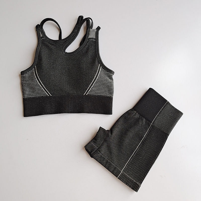 Seamless Back Bra & High-Elastic Shorts | Women's Fitness Two-Piece Set | Workout Yoga Outfit