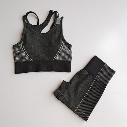 Seamless Back Bra & High-Elastic Shorts | Women's Fitness Two-Piece Set | Workout Yoga Outfit