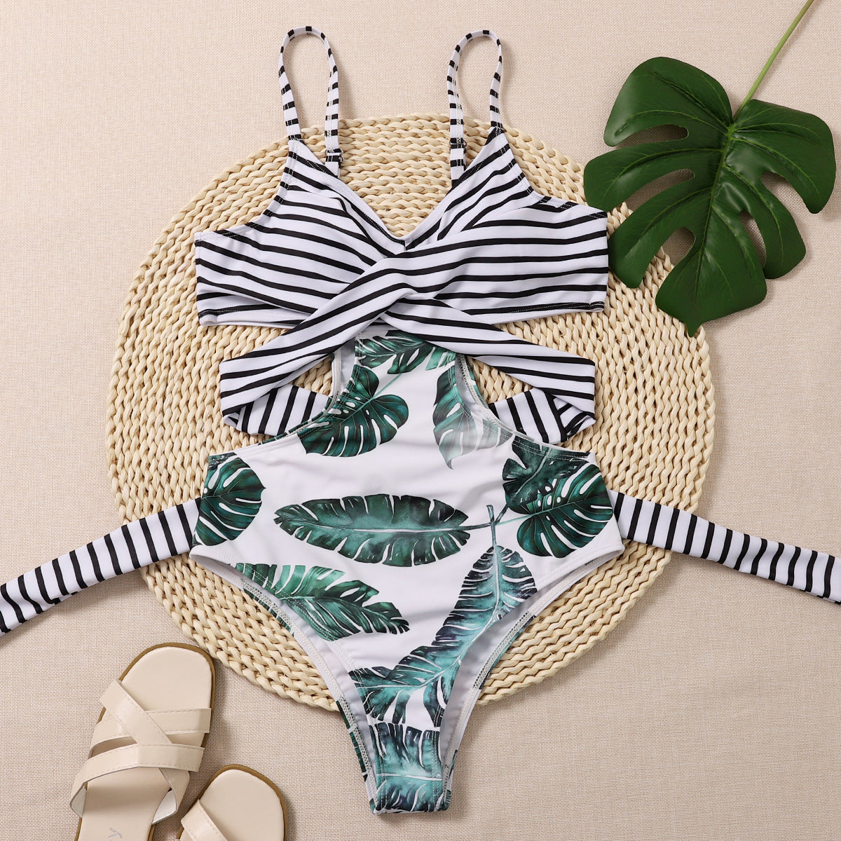 New Leaf Print Bikini trendy European And American Sexy Bikini Manufacturers Ladies One-piece swimsuit