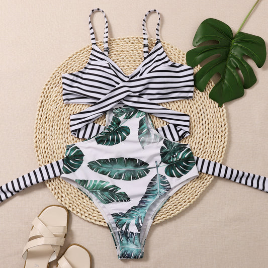 New Leaf Print Bikini trendy European And American Sexy Bikini Manufacturers Ladies One-piece swimsuit