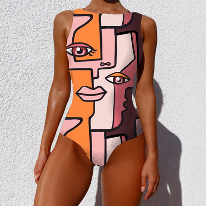 Vintage Abstract Print Push-Up Swimsuit | Stylish One-Piece Bikini for Women