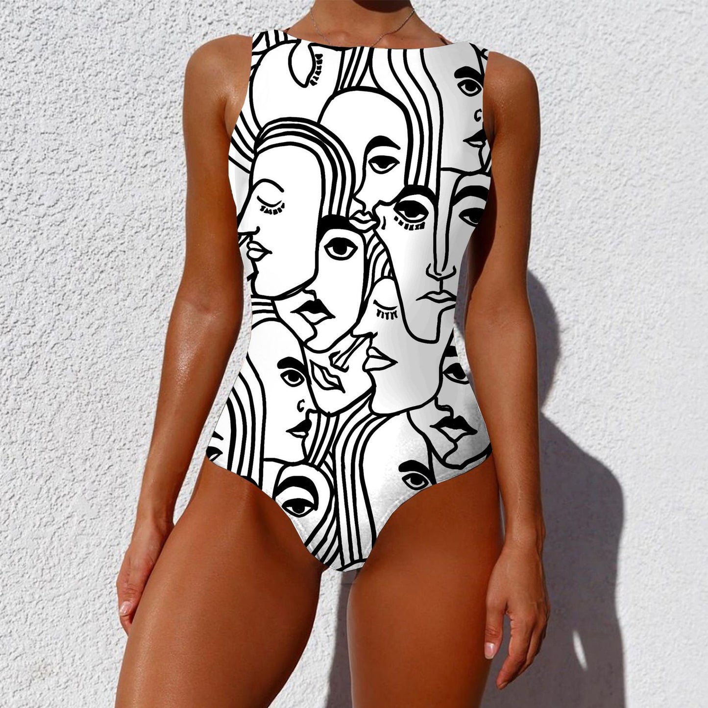 Vintage Abstract Print Push-Up Swimsuit | Stylish One-Piece Bikini for Women