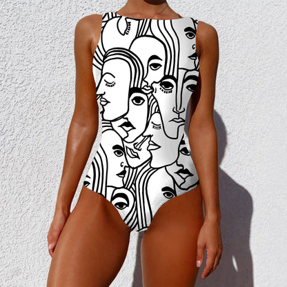 Vintage Abstract Print Push-Up Swimsuit | Stylish One-Piece Bikini for Women