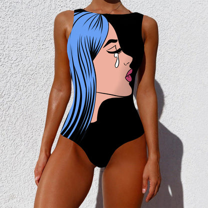 Vintage Abstract Print Push-Up Swimsuit | Stylish One-Piece Bikini for Women