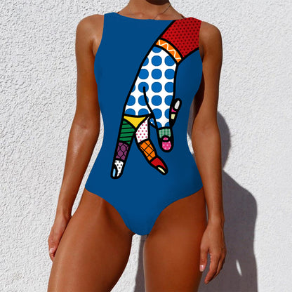 Vintage Abstract Print Push-Up Swimsuit | Stylish One-Piece Bikini for Women