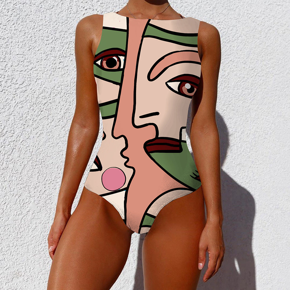 Vintage Abstract Print Push-Up Swimsuit | Stylish One-Piece Bikini for Women