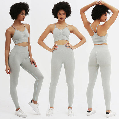 Knitted Seamless Shrinking Peach Hip-Lifting Yoga Pants Sports Yoga Fitness Suit