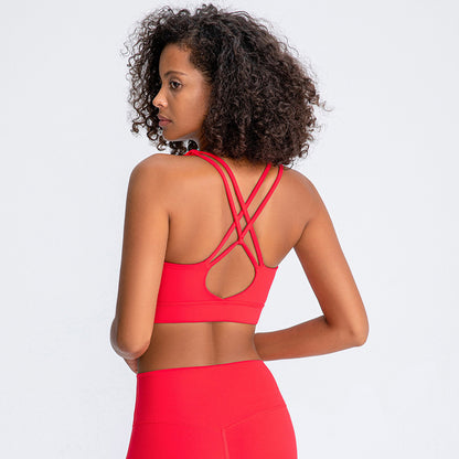 New Nude Feeling No Steel Ring Cross Beautiful Back Yoga Bra Fitness Running Gathering Sports Underwear Women
