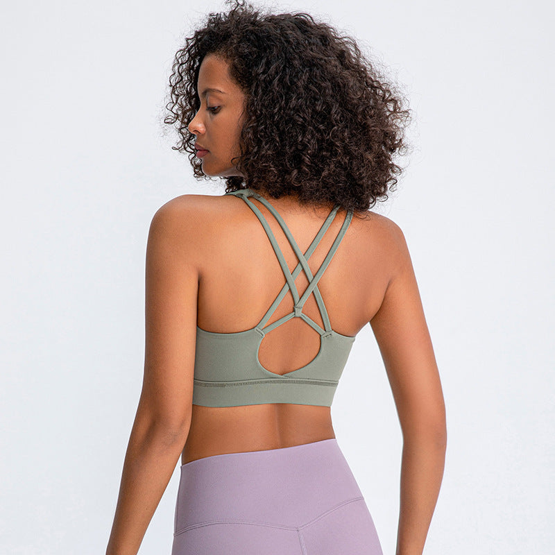 New Nude Feeling No Steel Ring Cross Beautiful Back Yoga Bra Fitness Running Gathering Sports Underwear Women