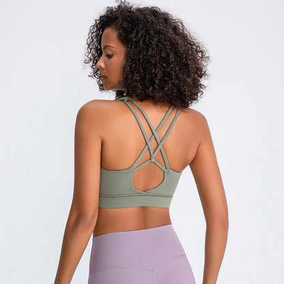 New Nude Feeling No Steel Ring Cross Beautiful Back Yoga Bra Fitness Running Gathering Sports Underwear Women