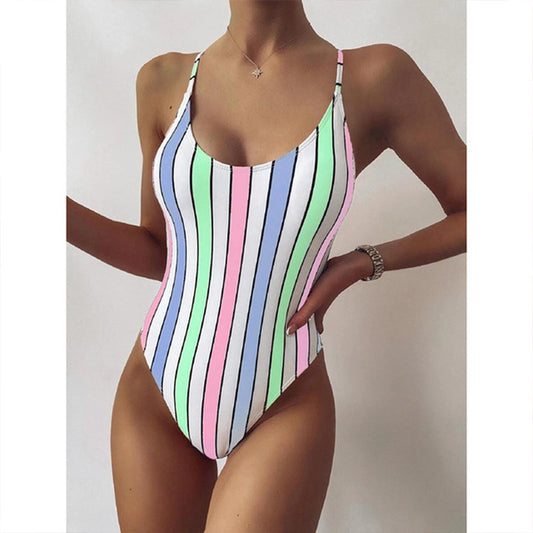 Trendy Multicolour Striped One-Piece Swimsuit for Women