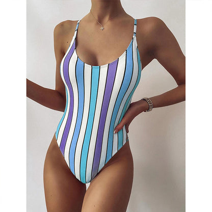 Trendy Multicolour Striped One-Piece Swimsuit for Women