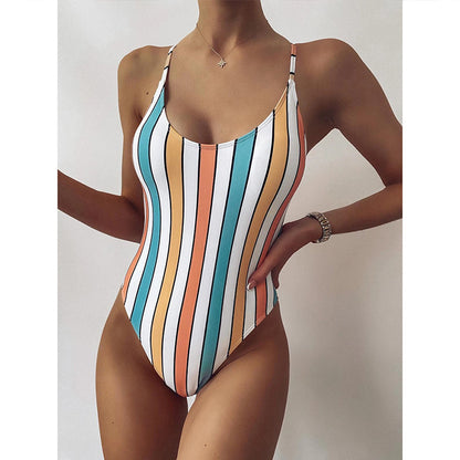 Trendy Multicolour Striped One-Piece Swimsuit for Women