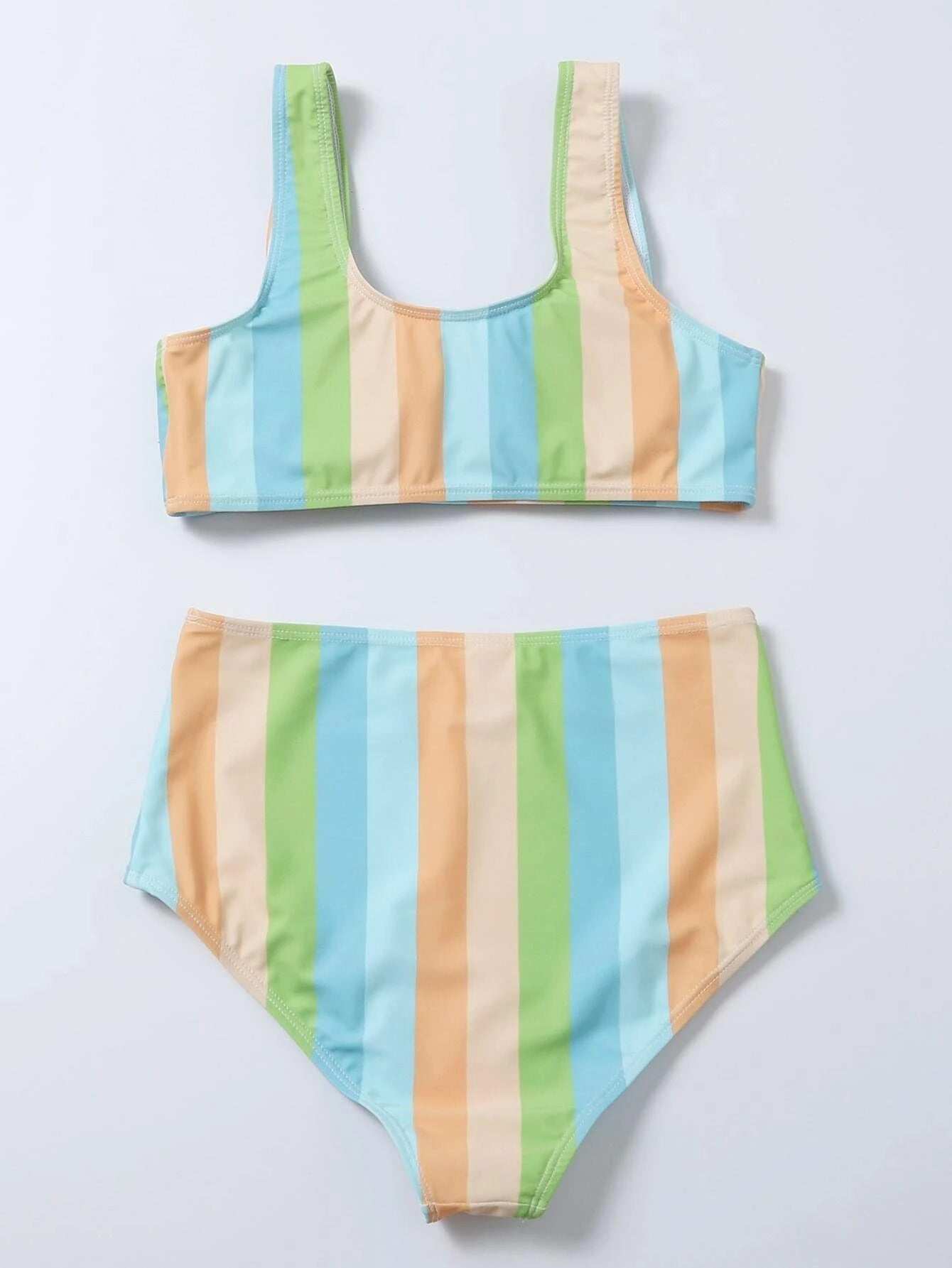 Striped Print Bikini High Waist Swimsuit trendy