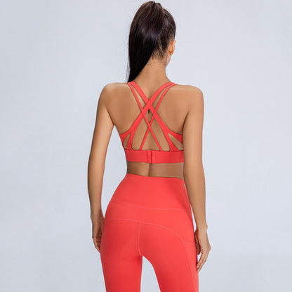 Shock-proof Gathered Bra Pockets Hip-lifting Peach Trousers Running Yoga Fitness Suit trendy