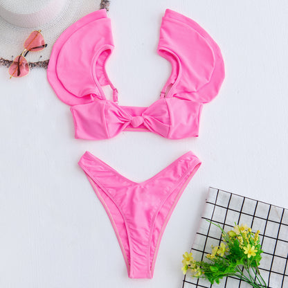 Personality Solid Color Ruffle Swimsuit Female trendy Sexy Bikini New Swimwear 2 Piece Sets Womens Bikini Set Bathing Suit