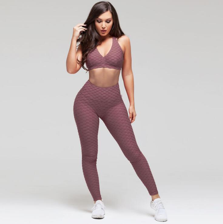 Fashion hips jacquard yoga set sports hips leggings fitness set trendy