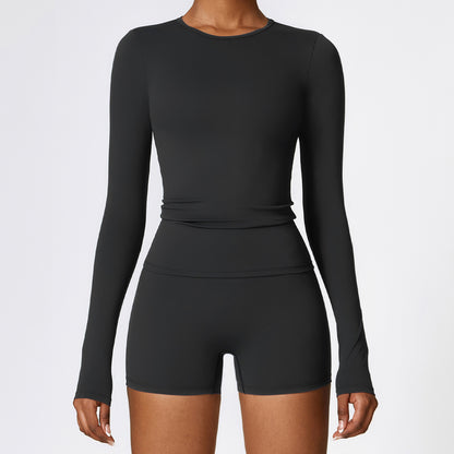 Women's Slim Yoga Suits Long Sleeve Pullover Top And Shorts Fashion Fitness Sports Clothing For Women