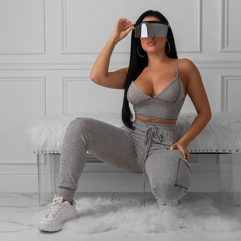 V-neck low-cut sports fitness suit trendy