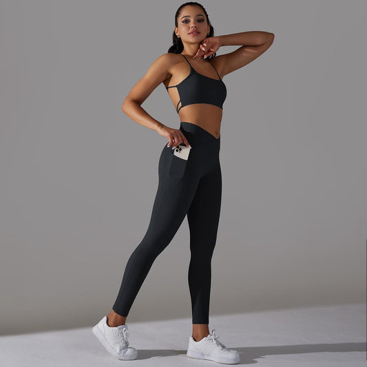 Beauty Back Sports Bra & High Waist Leggings Set – Stylish Activewear for Women