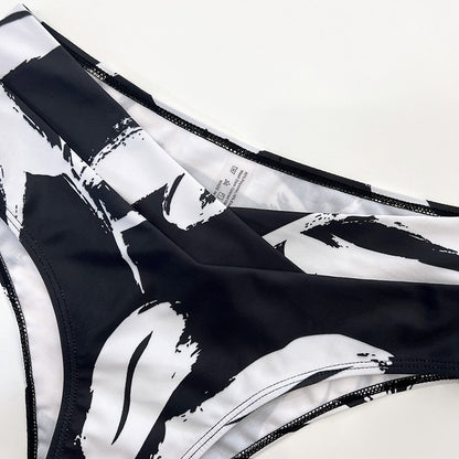 New Bikini Three-piece Women's Swimsuit Black And White Printed Swimming trendy