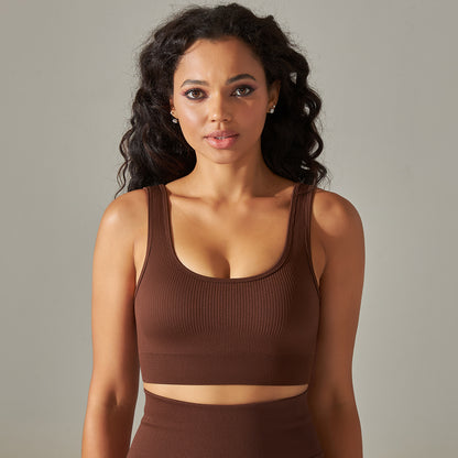 European And American Seamless Knitted Short Solid Color Thread Sports Underwear Running Fitness Yoga Wear