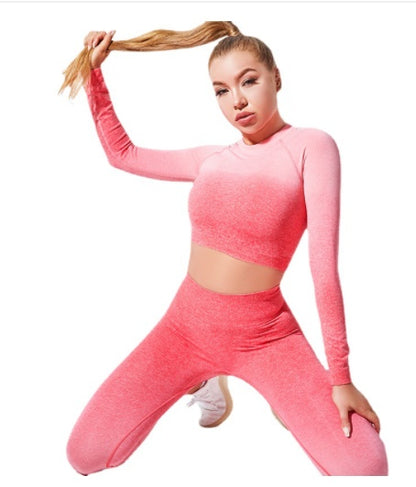 Yoga Wear Long Sleeve Suit Women Seamless Gradient Fitness Wear trendy