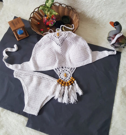 European & American Crochet Tassel Bikini Set - Trendy Women’s Swimsuit for Beach, Pool & Sunshine Days