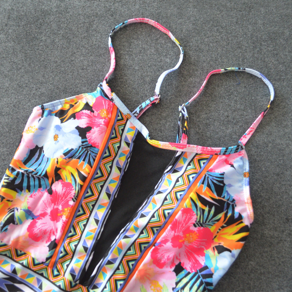 Sexy Mesh One Piece Swimsuit - High Cut Swimwear Women Floral Bathing Suit Patchwork Bikini
