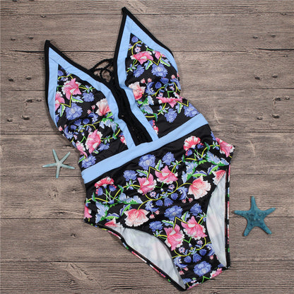 Floral print hot spring one piece swimsuit trendy