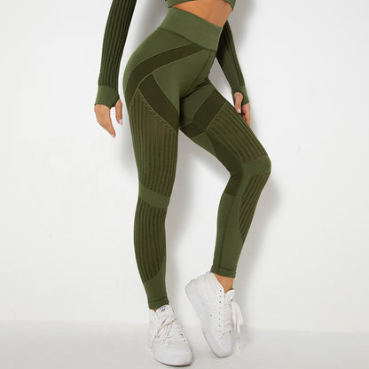 Seamless Mesh Knit Yoga Leggings High-Waist Hip-Lifting Sports Fitness Pants trendy