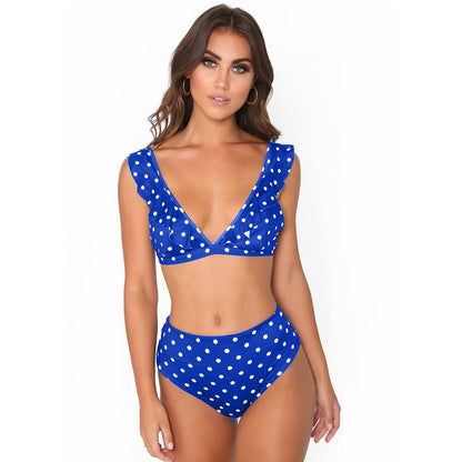 2PCS Polka Dot Bikini Set - Black & White | Ruffled Deep V-Neck Swimsuit | Sexy Summer Beachwear