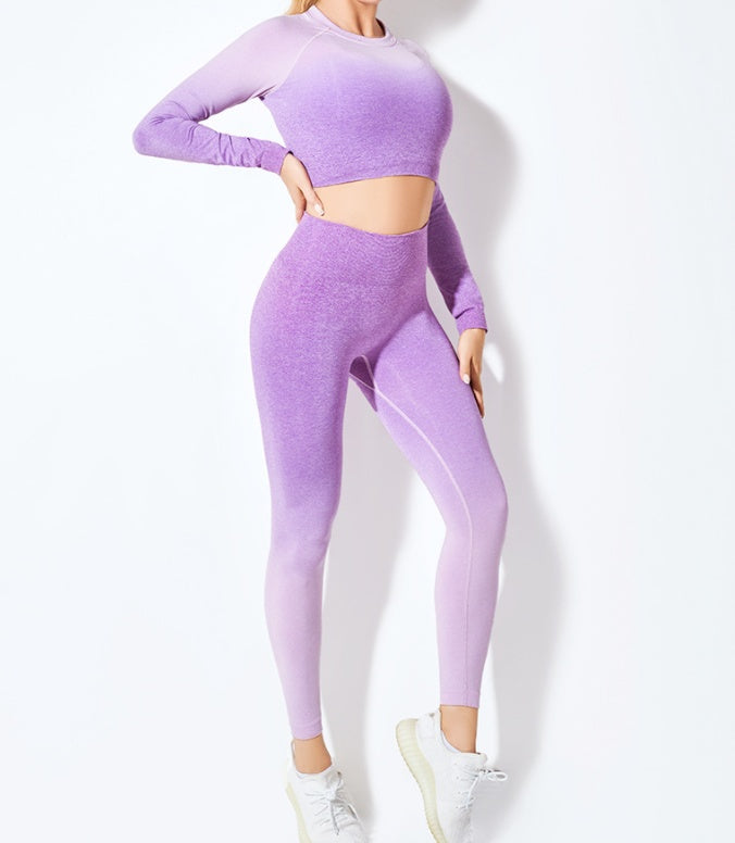 Yoga Wear Long Sleeve Suit Women Seamless Gradient Fitness Wear trendy