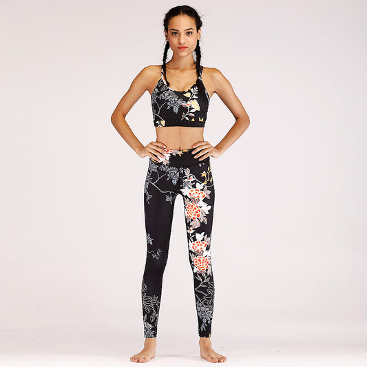 New European and American printed yoga fitness suit sports and leisure suit women trendy