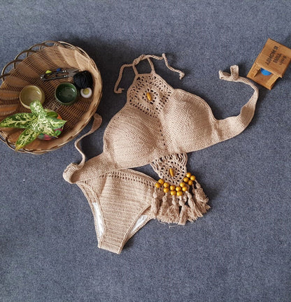 European & American Crochet Tassel Bikini Set - Trendy Women’s Swimsuit for Beach, Pool & Sunshine Days