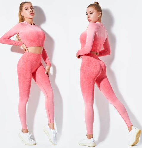 Yoga Wear Long Sleeve Suit Women Seamless Gradient Fitness Wear trendy