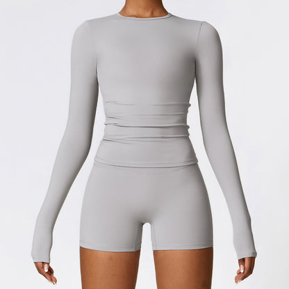 Women's Slim Yoga Suits Long Sleeve Pullover Top And Shorts Fashion Fitness Sports Clothing For Women