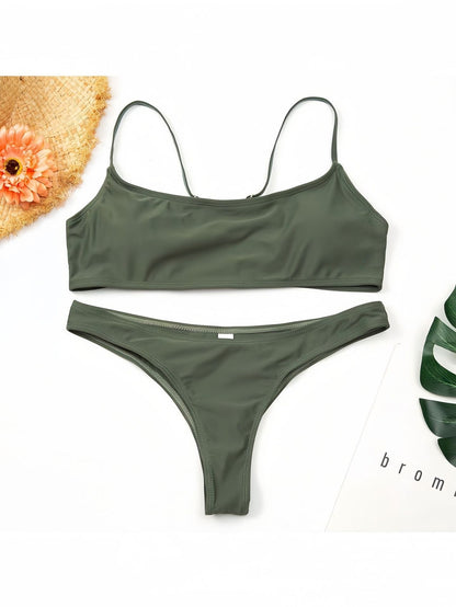 Women's Casual Nylon Split Color Bikini Set trendy