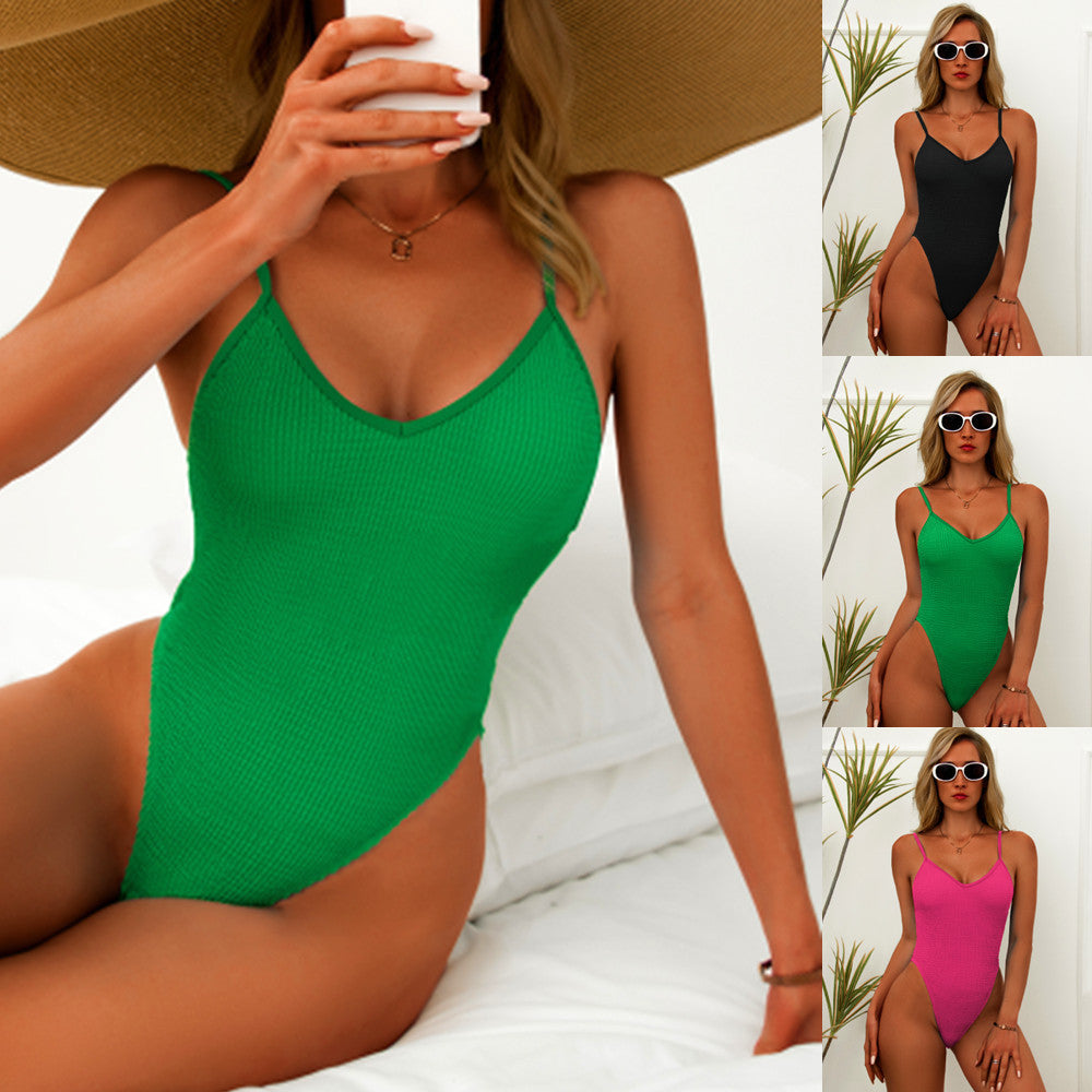 Ladies Deep V Bikini One Piece Swimsuit trendy