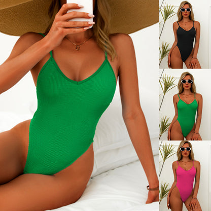Ladies Deep V Bikini One Piece Swimsuit trendy