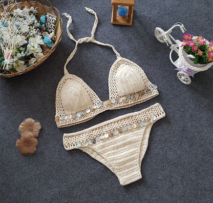New Knitted Bikini Set – Sexy Mermaid Shell Beach Swimsuit, Europe & America Style Split Swimwear