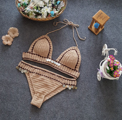 New Knitted Bikini Set – Sexy Mermaid Shell Beach Swimsuit, Europe & America Style Split Swimwear