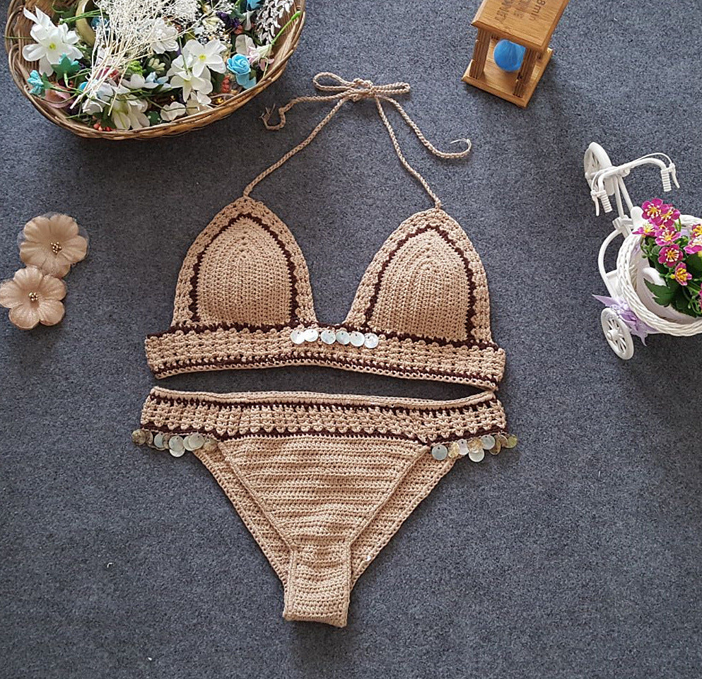 New Knitted Bikini Set – Sexy Mermaid Shell Beach Swimsuit, Europe & America Style Split Swimwear