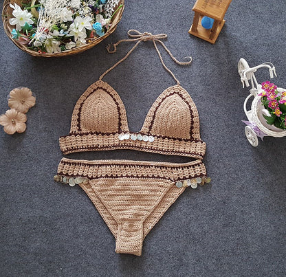 New Knitted Bikini Set – Sexy Mermaid Shell Beach Swimsuit, Europe & America Style Split Swimwear