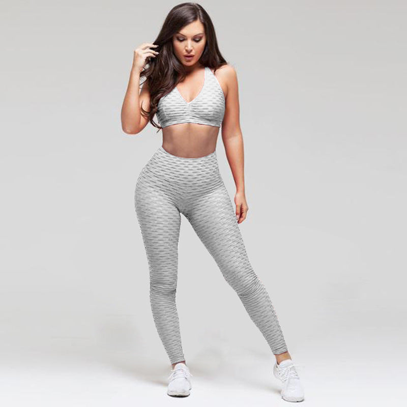 Fashion hips jacquard yoga set sports hips leggings fitness set trendy