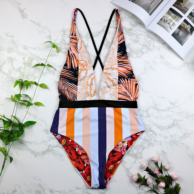 One-piece Swimsuit Deep V Sexy Bikini trendy