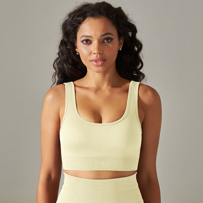 European And American Seamless Knitted Short Solid Color Thread Sports Underwear Running Fitness Yoga Wear