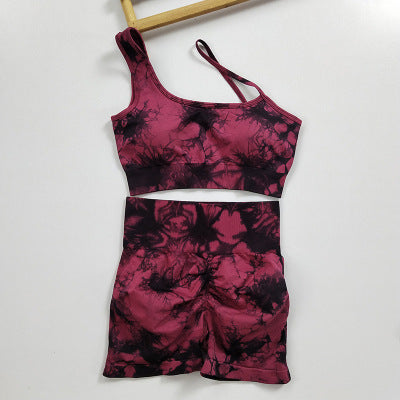 Seamless Fitness Suit | High Waist Tie-dye Bra & Shorts Set | Stretchy Gymwear for Women
