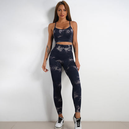 Women's Tie-dye Print Yoga Suit Women Fitness Sports High Waist Trousers Or Shorts Set trendy
